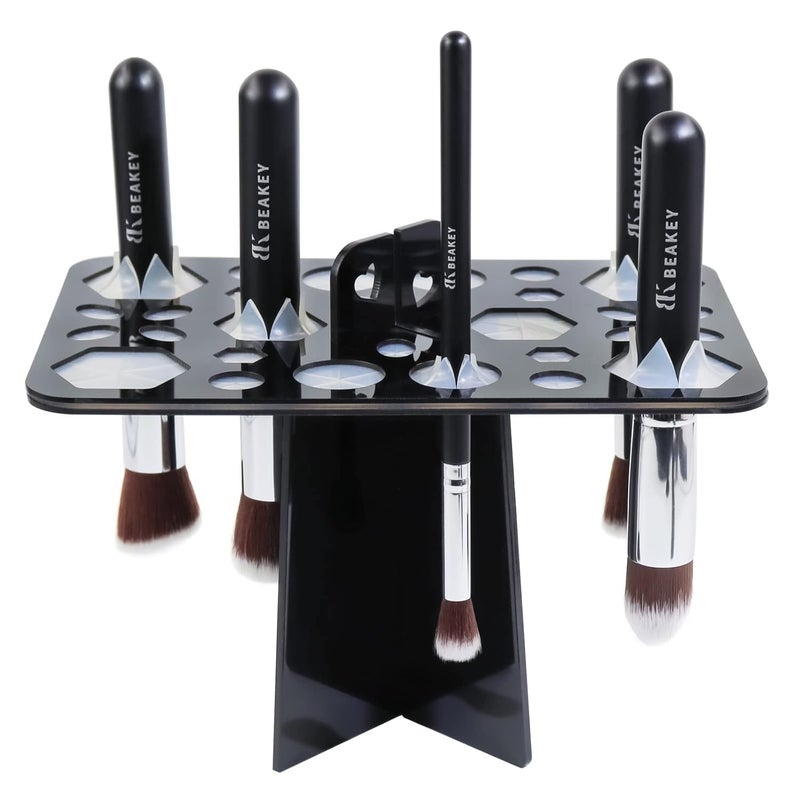 BEAKEY Make up Brush Drying Rack, Collapsible Makeup Brush Holder 28 Holes Makeup Brush Dryer Stand - Black - Image 1