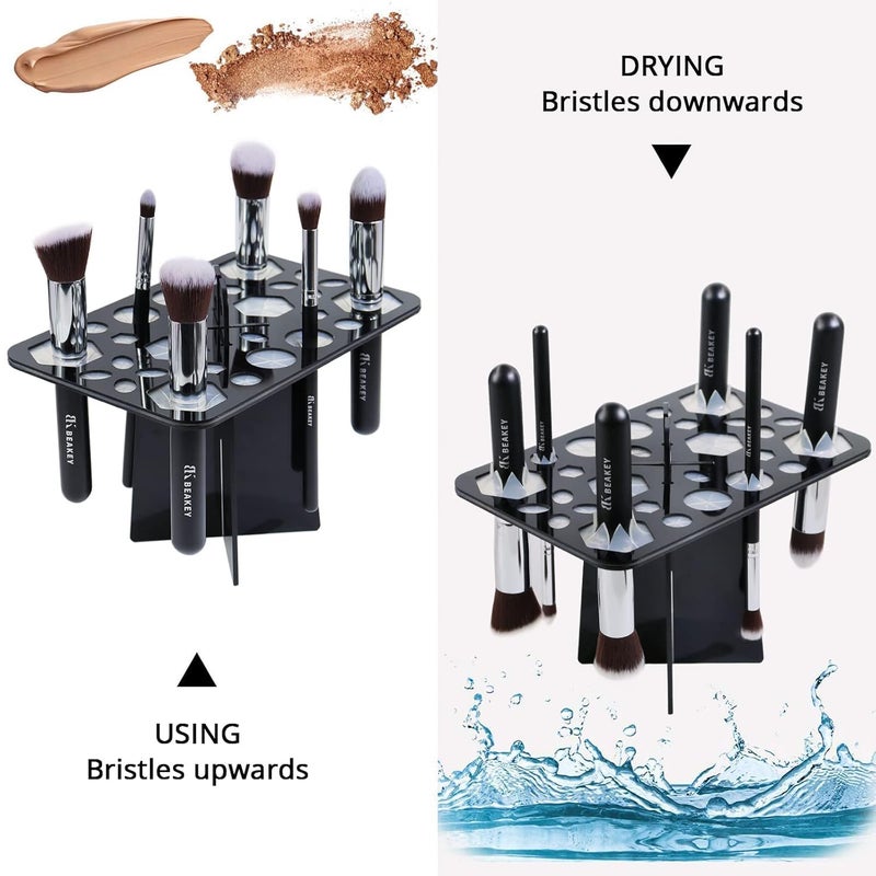 BEAKEY Make up Brush Drying Rack, Collapsible Makeup Brush Holder 28 Holes Makeup Brush Dryer Stand - Black - Image 4