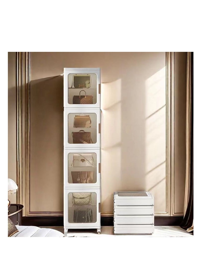 Foldable Storage Box,Plastic Stackable Storage Bin with Lid Door,Large Capacity Folding Storage Cabinet for Toys Clothes Shoes Organization,Collapsible Closet Wardrobe,Portable Cupboard with Wheel (C)  - Image 1