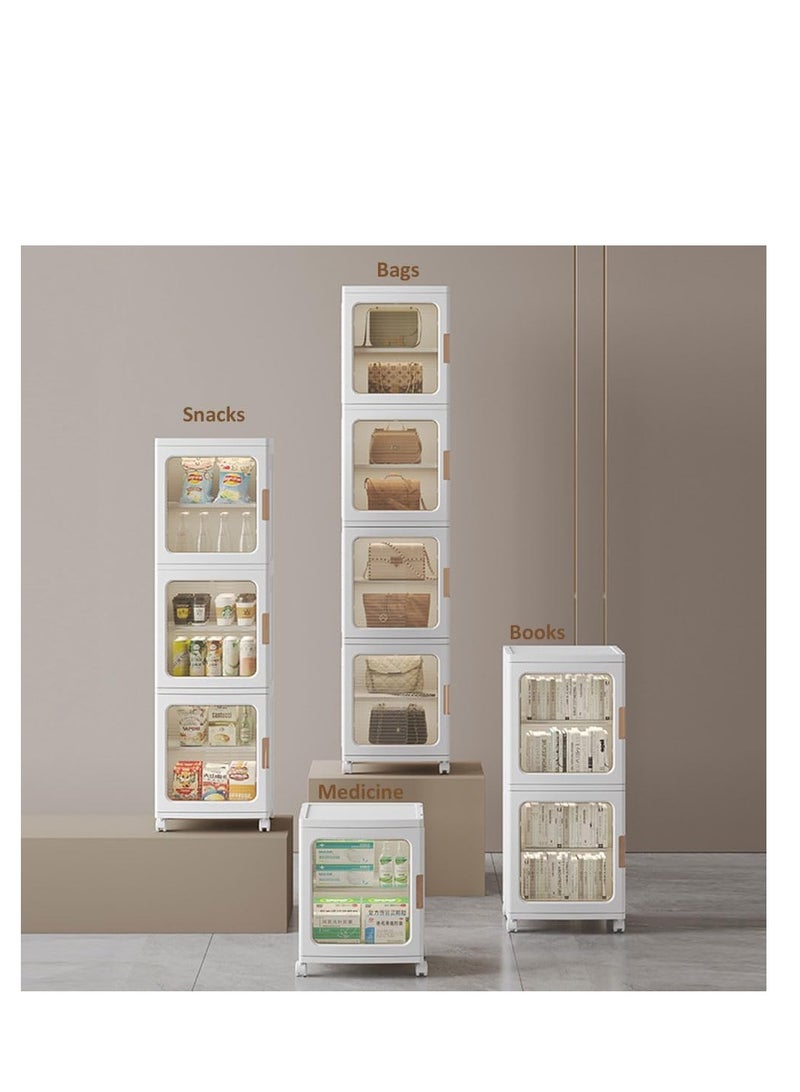 Foldable Storage Box,Plastic Stackable Storage Bin with Lid Door,Large Capacity Folding Storage Cabinet for Toys Clothes Shoes Organization,Collapsible Closet Wardrobe,Portable Cupboard with Wheel (C)  - Image 5