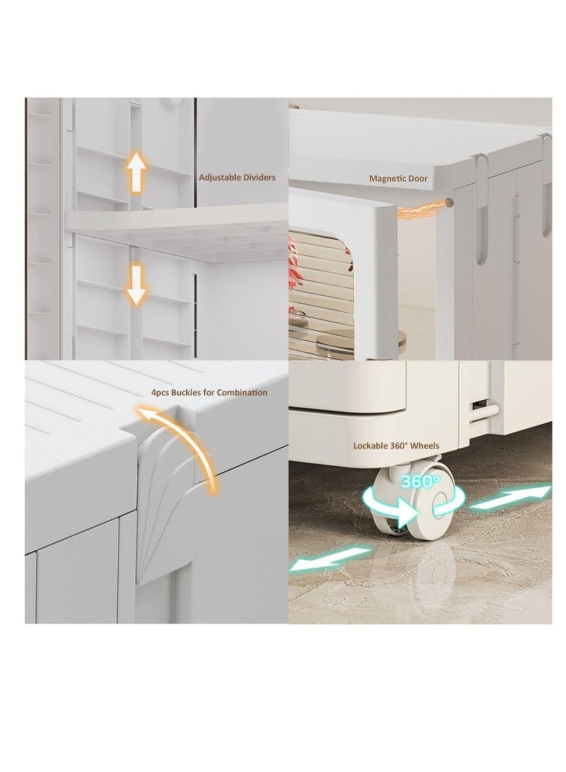 Foldable Storage Box,Plastic Stackable Storage Bin with Lid Door,Large Capacity Folding Storage Cabinet for Toys Clothes Shoes Organization,Collapsible Closet Wardrobe,Portable Cupboard with Wheel (C)  - Image 3