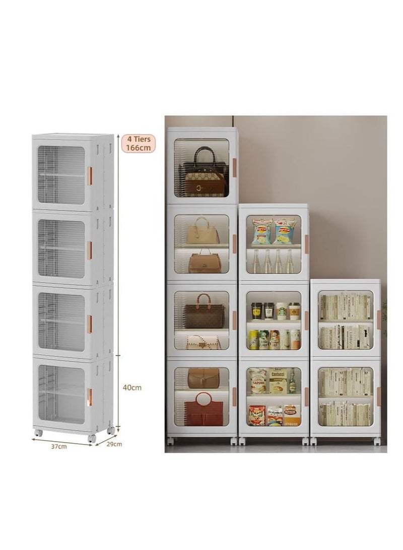 Foldable Storage Box,Plastic Stackable Storage Bin with Lid Door,Large Capacity Folding Storage Cabinet for Toys Clothes Shoes Organization,Collapsible Closet Wardrobe,Portable Cupboard with Wheel (C)  - Image 2