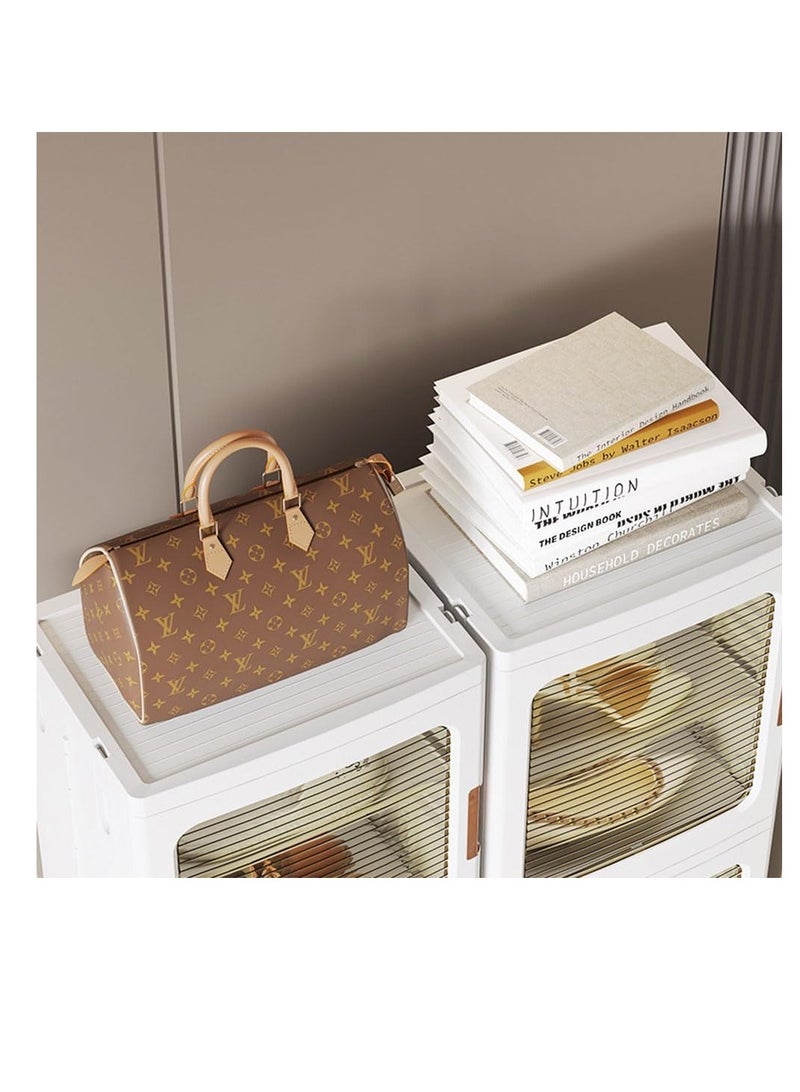 Foldable Storage Box,Plastic Stackable Storage Bin with Lid Door,Large Capacity Folding Storage Cabinet for Toys Clothes Shoes Organization,Collapsible Closet Wardrobe,Portable Cupboard with Wheel (C)  - Image 4