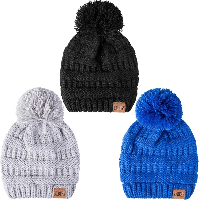 REDESS Baby Kids Winter Warm Hats, Infant Toddler Children Pom Pom Beanie Knit Cap Girls Boys - Image 2