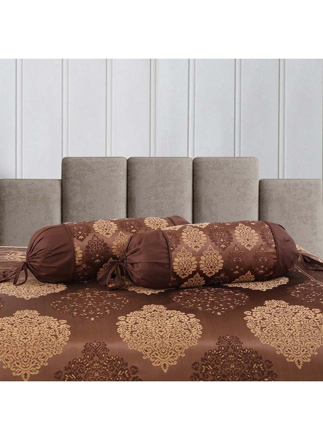 Victor Victor Poly Cotton Styria Satin Diwan Set 8 Pcs (1 Bedcover - 60"x90", 2 Bolsters - 16" x 32" & 5 Cushion Covers - 16" x 16") Damask Geometrical Pattern, Exclusive for Wedding, Coffee  - Image 3
