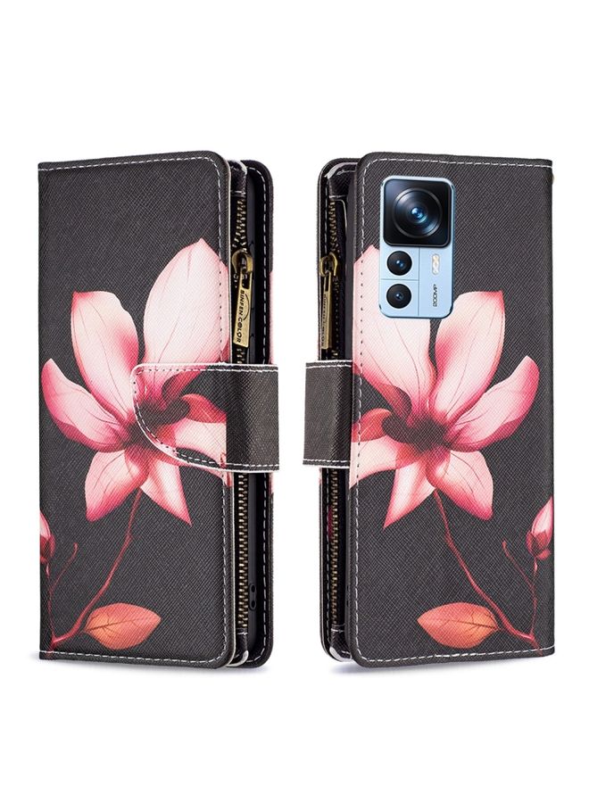 HuHa Case Cover For Xiaomi 12T / 12T Pro / Redmi K50 Ultra Colored Drawing Pattern Zipper Leather Phone Case Lotus 
