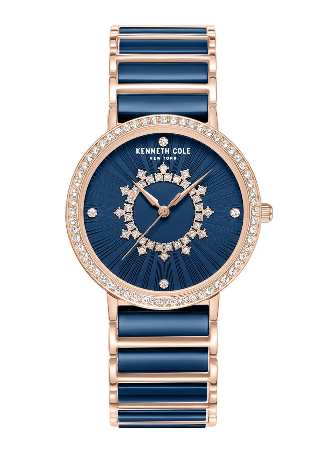 Kenneth Cole New York Kenneth Cole New York 36mm Analog Women's Watch with Blue Dial & Blue, Rose Gold Ceramic-Stainless Steel Bracelet