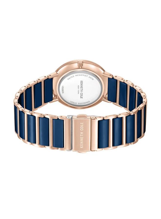 Kenneth Cole New York Kenneth Cole New York 36mm Analog Women's Watch with Blue Dial & Blue, Rose Gold Ceramic-Stainless Steel Bracelet