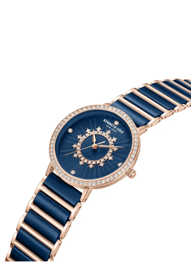 Kenneth Cole New York Kenneth Cole New York 36mm Analog Women's Watch with Blue Dial & Blue, Rose Gold Ceramic-Stainless Steel Bracelet