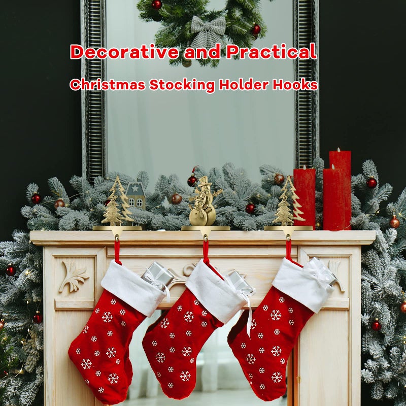 Mceast 2 Pieces Christmas Stocking Holders Snowman And Christmas Tree Stocking Hooks Mantel Stocking Hangers For Christmas Decoration Bronze - Image 5