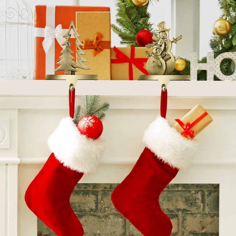 Mceast 2 Pieces Christmas Stocking Holders Snowman And Christmas Tree Stocking Hooks Mantel Stocking Hangers For Christmas Decoration Bronze - Image 4