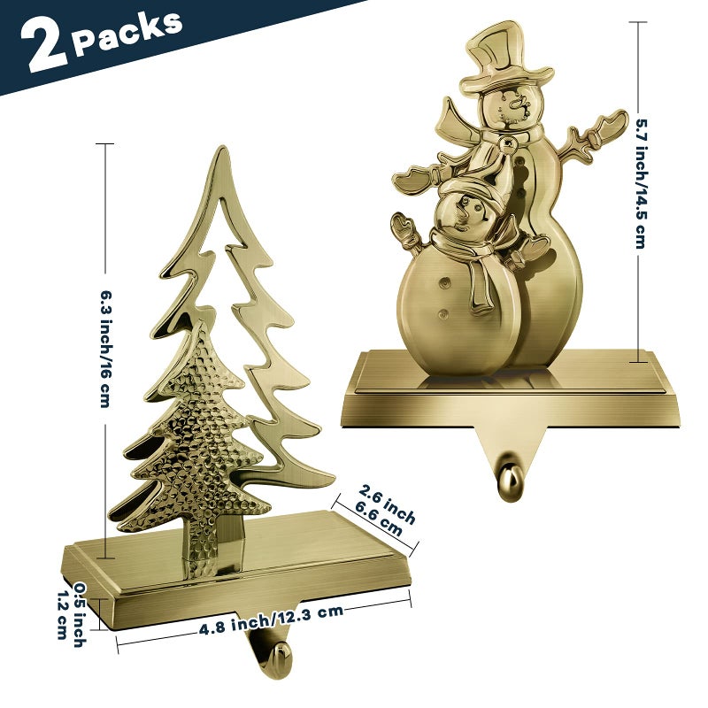 Mceast 2 Pieces Christmas Stocking Holders Snowman And Christmas Tree Stocking Hooks Mantel Stocking Hangers For Christmas Decoration Bronze - Image 2