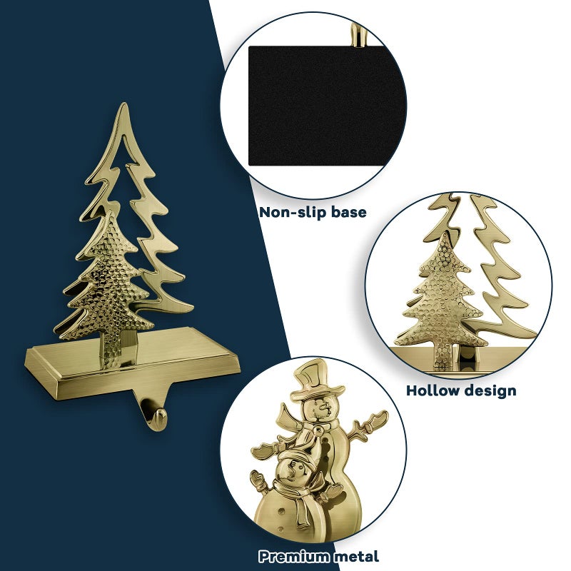 Mceast 2 Pieces Christmas Stocking Holders Snowman And Christmas Tree Stocking Hooks Mantel Stocking Hangers For Christmas Decoration Bronze - Image 3