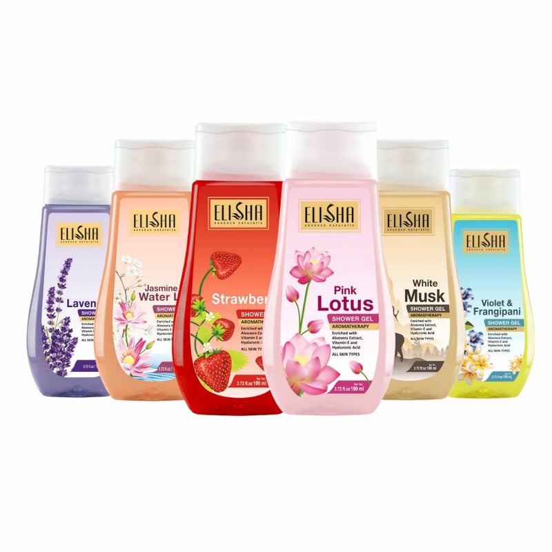 Elisha Combo Pack of Premium Shower Gel 180ml x 6 Bottles Variety of Luxurious Fragrances Deep Cleansing Hydrating Formula Enriched with Aloe Vera Vitamin E for Soft Smooth Skin - Image 1