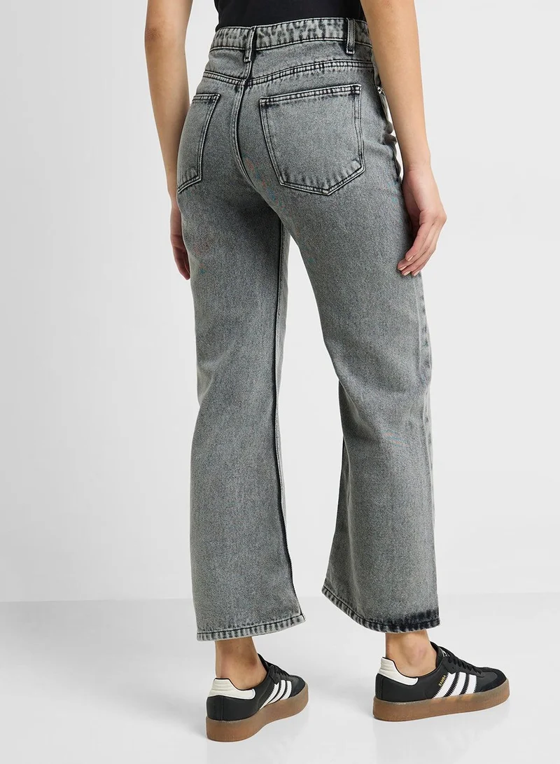 Ginger Grey Straight Fit Acid Wash Jeans for Women | Best Price UAE