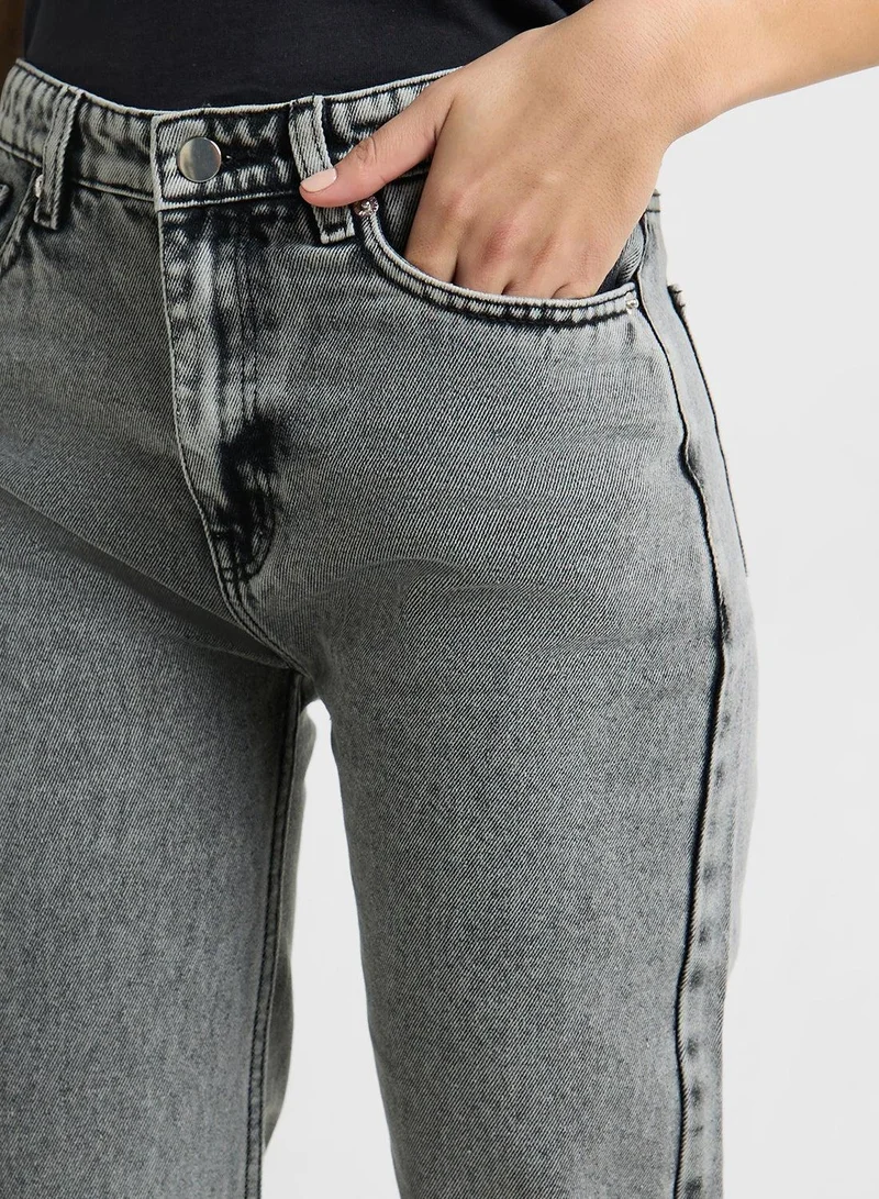 Ginger Grey Straight Fit Acid Wash Jeans for Women | Best Price UAE