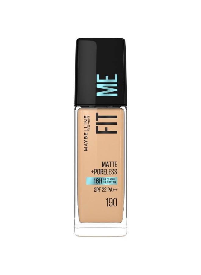 MAYBELLINE NEW YORK Fit Me Matte & Poreless Foundation 16H Oil Control with SPF 22 - 190  - Image 1