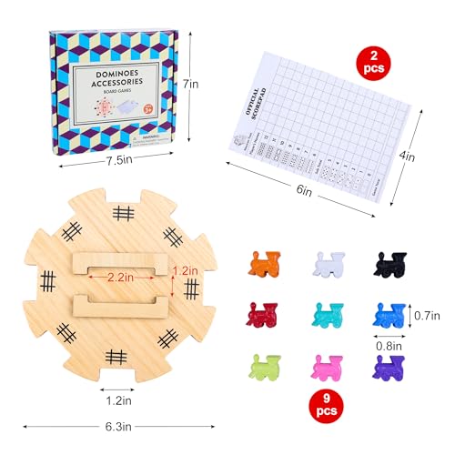 Offelec Mexican Train Dominoes Accessories Set with Wooden Hub Felted Bottom Includes 9 Metal Train Markers 100Sheet Score Pads Mexican Train Domino Game Replacement Parts for 28 Players Family Game - Image 5