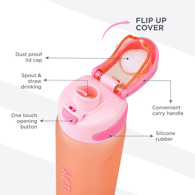 HYDROBREW Sip Switch Tritan Water Bottle 1000ml Leakproof, BPA Free, Straw & Spout Lid- Rose Silk - Image 3