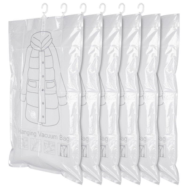 Exclaith 6 Pack Hanging Vacuum Storage Bag, 43.3 x 27.6 inch Hanging Vacuum Sealer Storage Space Saver Bags, Reusable Space Saver Bags, for Suits, Dress, Jackets, Clear - Image 1