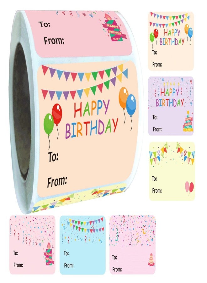 Well Tile 300 Pcs Happy Birthday Gift Tags Name Tags Stickers 1.5 x 2 Inch - Rectangle Happy Birthday to from Gift Labels for Birthdays Party Favors,Shower,Christmas Festival Holiday Presents 6 Designs - Image 1