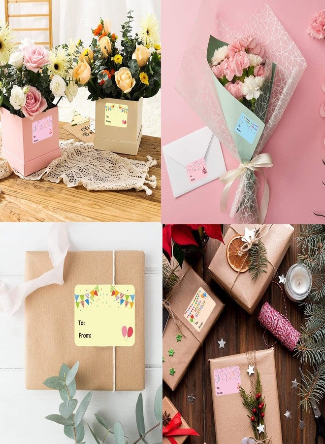Well Tile 300 Pcs Happy Birthday Gift Tags Name Tags Stickers 1.5 x 2 Inch - Rectangle Happy Birthday to from Gift Labels for Birthdays Party Favors,Shower,Christmas Festival Holiday Presents 6 Designs - Image 2