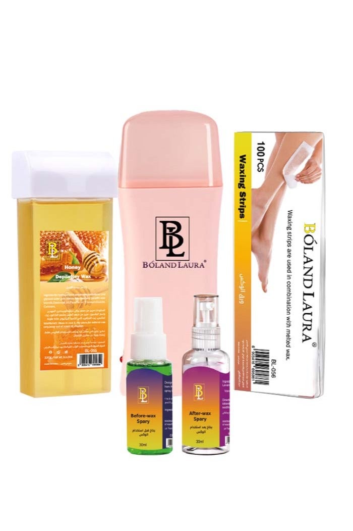 BOLAND LAURA Hair removal kit consisting of 100g honey wax, a heating device, 100 hair removal paper towels, and a spray to use before and after hair removal. - Image 1