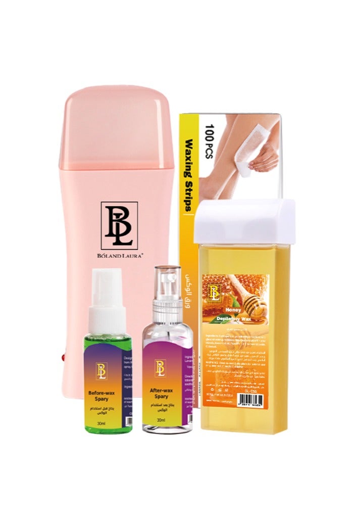 BOLAND LAURA Hair removal kit consisting of 100g honey wax, a heating device, 100 hair removal paper towels, and a spray to use before and after hair removal. - Image 3