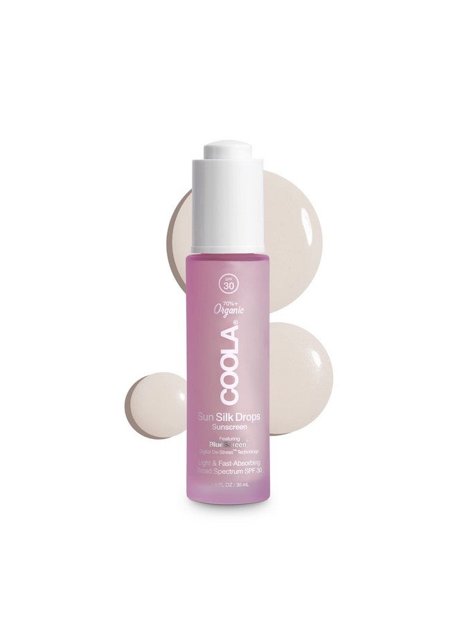 كولا قطرات حرير الشمس العضوية من كولا ومرطب للوجه بعامل حماية من الشمس 30، واقي شمس تم اختباره من قبل أطباء الجلدية بتقنية بلو سكرين الرقمية لإزالة التوتر من مستخلصات نباتية، 1 أونصة سائلة - Image 1