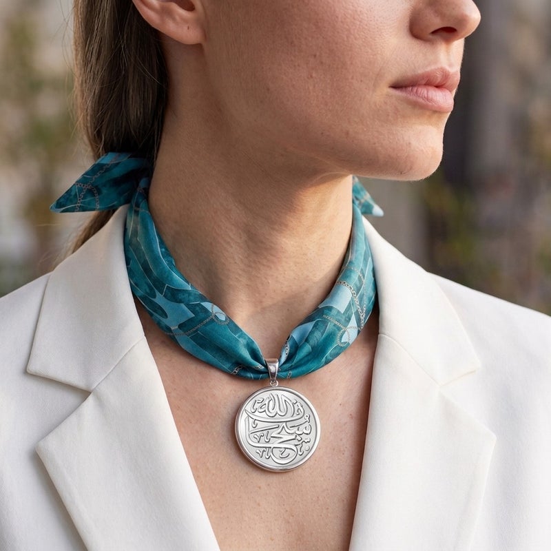 BTC 12.95g Silver Coin “Sobhan Allah” With Frame - Malachite Emma -Slim Scarf - Image 1