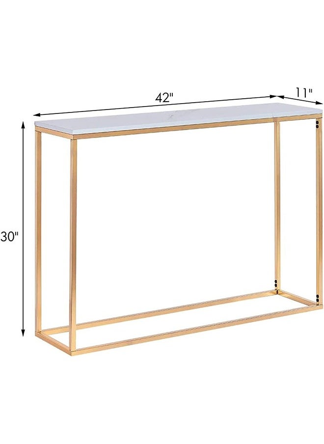 White Gold Console Table, Glass Sofa Tables, Modern Open Hallway Table, Narrow Entryway Table, Slim Accent Porch Table, Couch Side Table with Golden Metal Frame, Easy Assembly