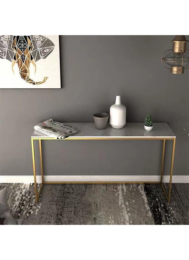 White Gold Console Table, Glass Sofa Tables, Modern Open Hallway Table, Narrow Entryway Table, Slim Accent Porch Table, Couch Side Table with Golden Metal Frame, Easy Assembly