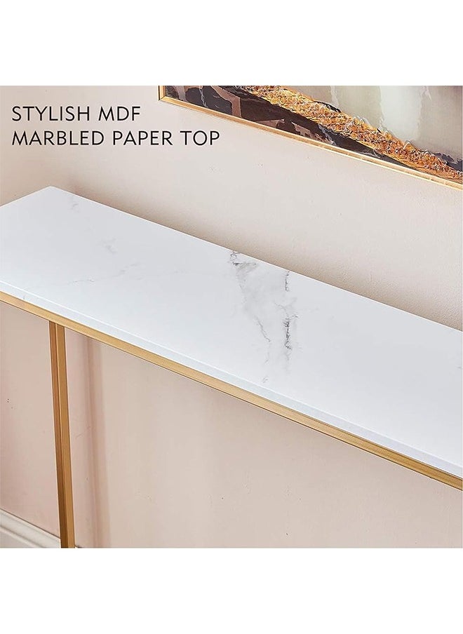White Gold Console Table, Glass Sofa Tables, Modern Open Hallway Table, Narrow Entryway Table, Slim Accent Porch Table, Couch Side Table with Golden Metal Frame, Easy Assembly