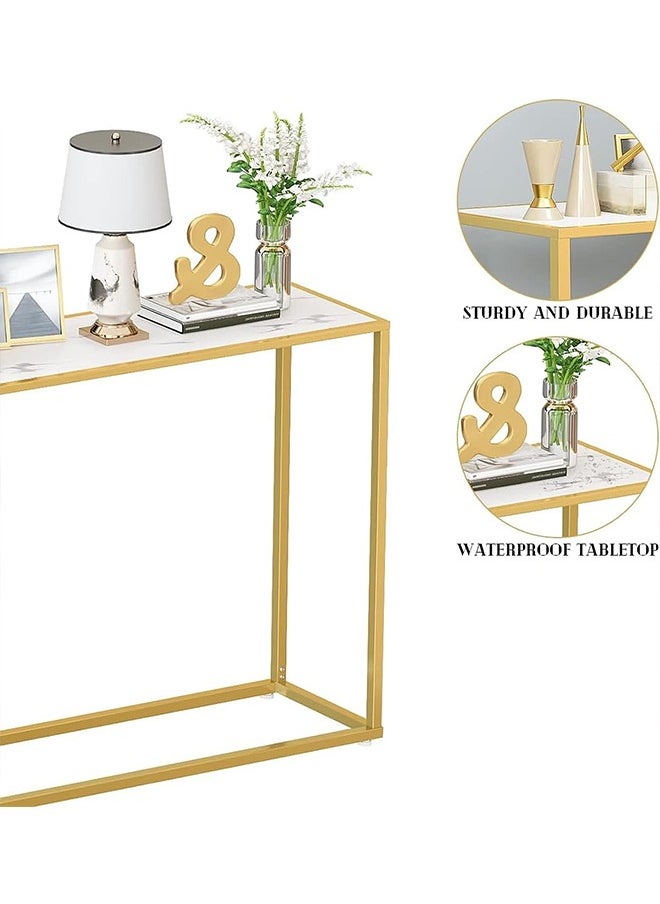 White Gold Console Table, Glass Sofa Tables, Modern Open Hallway Table, Narrow Entryway Table, Slim Accent Porch Table, Couch Side Table with Golden Metal Frame, Easy Assembly