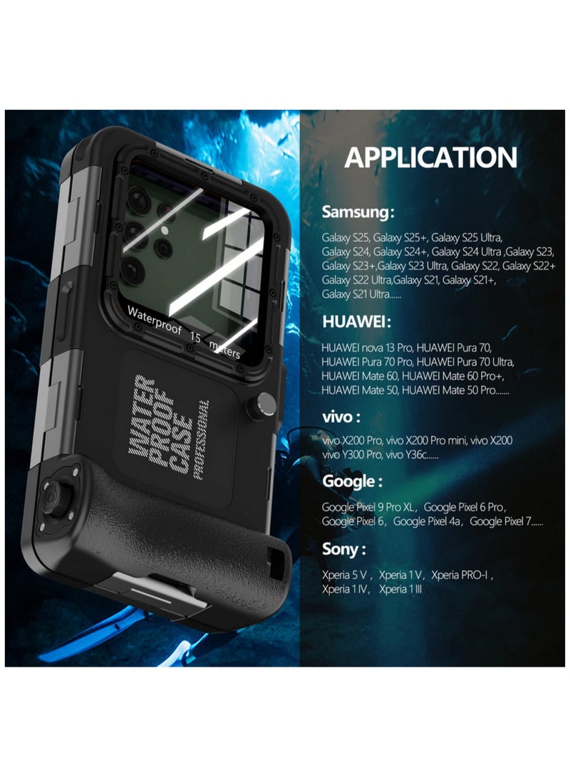 غلاف هاتف مقاوم للماء IP68 لآيفون 15 14 13 12 برو ماكس، لسامسونج إس 22 إس 23، لهواوي، 15 متر/50 قدم، غلاف غوص محترف للسباحة والغطس والتصوير تحت الماء والحماية - Image 3