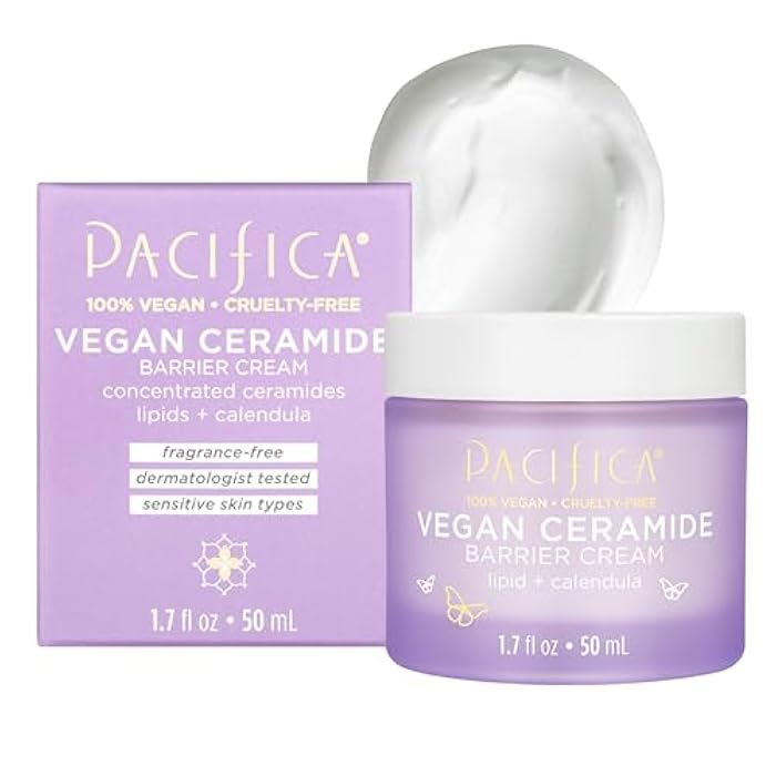Pacifica Face Cream - Vegan Ceramide Barrier Cream w/Niacinamide & Shea Butter - Hydrating Daily Face Moisturizer Fragrance Free for Sensitive Skin, Vegan, Clean Beauty Allergy & Dermatologist Tested - Image 1