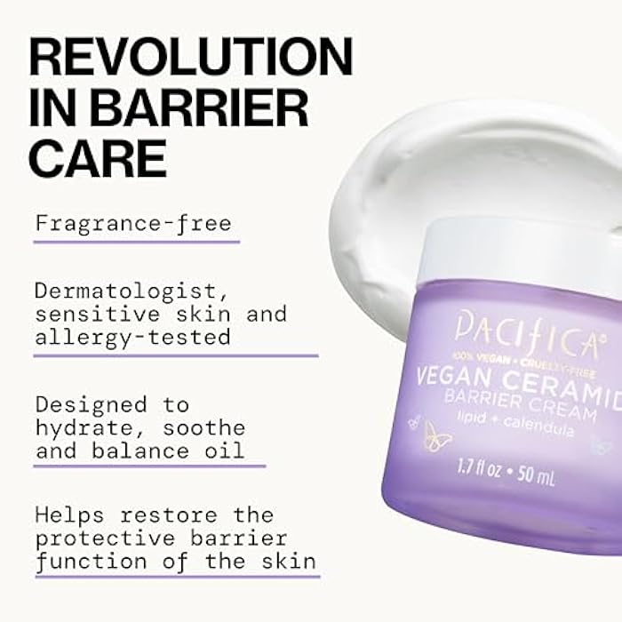 Pacifica Face Cream - Vegan Ceramide Barrier Cream w/Niacinamide & Shea Butter - Hydrating Daily Face Moisturizer Fragrance Free for Sensitive Skin, Vegan, Clean Beauty Allergy & Dermatologist Tested - Image 3