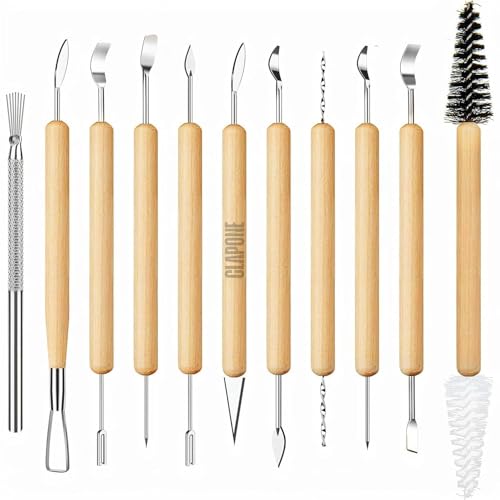 CLAPONE Wooden Handle Clay Pottery Sculpting Tools Set | 11-Piece Double-Sided Pottery Tools Kit for Clay, Ceramic, Sculpture, Art & Craft Modeling Supplies Sculpting Tools/Pottery Tool/Kit for Clay - Image 4