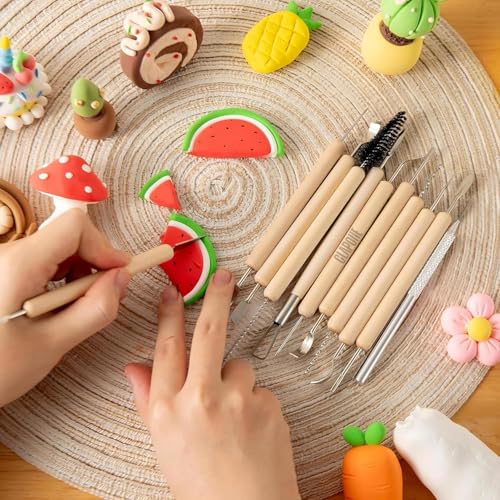 CLAPONE Wooden Handle Clay Pottery Sculpting Tools Set | 11-Piece Double-Sided Pottery Tools Kit for Clay, Ceramic, Sculpture, Art & Craft Modeling Supplies Sculpting Tools/Pottery Tool/Kit for Clay - Image 1