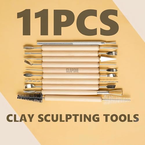 CLAPONE Wooden Handle Clay Pottery Sculpting Tools Set | 11-Piece Double-Sided Pottery Tools Kit for Clay, Ceramic, Sculpture, Art & Craft Modeling Supplies Sculpting Tools/Pottery Tool/Kit for Clay - Image 2
