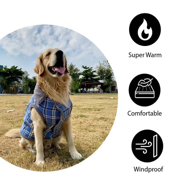 Lulala Warm Dog Coat, Puffer Dog Coat for Cold Weather, Quilting Winter Dog Jacket with Ultra Thick Plush Pockets (Blue-10 Inch) - Image 3