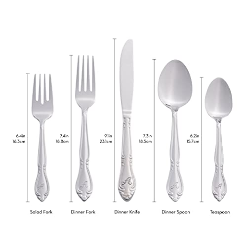 RiverRidge Rose Flatware Set 46 Piece Silverware - Elegant Utensils Set with Serving Pieces, Heavy Gauge Stainless Steel, Mirror Finish - Dishwasher Safe Cutlery for Daily Use & Special Occasions - Image 3