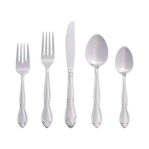 RiverRidge Rose Flatware Set 46 Piece Silverware - Elegant Utensils Set with Serving Pieces, Heavy Gauge Stainless Steel, Mirror Finish - Dishwasher Safe Cutlery for Daily Use & Special Occasions - Image 4