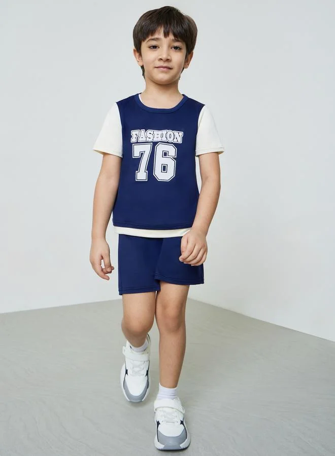 Styli Boys Navy Graphic T-Shirt and Shorts Sport Set