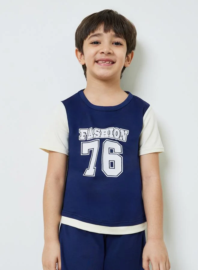 Styli Boys Navy Graphic T-Shirt and Shorts Sport Set