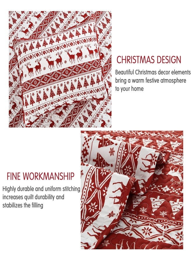 CAROMIO Christmas Quilt Set King Size - Boho Reversible Bedspread Coverlet Set with Christmas Tree Reindeer Snowflakes Printed Pattern, Soft Lightweight Bohemian Quilt Bedding Cover Set King - Image 4