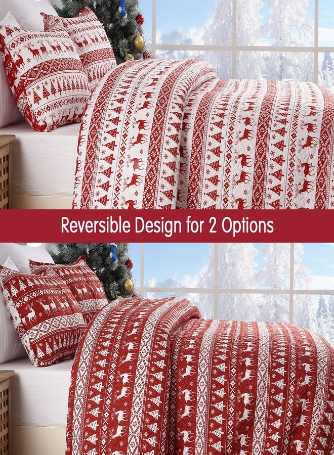 CAROMIO Christmas Quilt Set King Size - Boho Reversible Bedspread Coverlet Set with Christmas Tree Reindeer Snowflakes Printed Pattern, Soft Lightweight Bohemian Quilt Bedding Cover Set King - Image 5