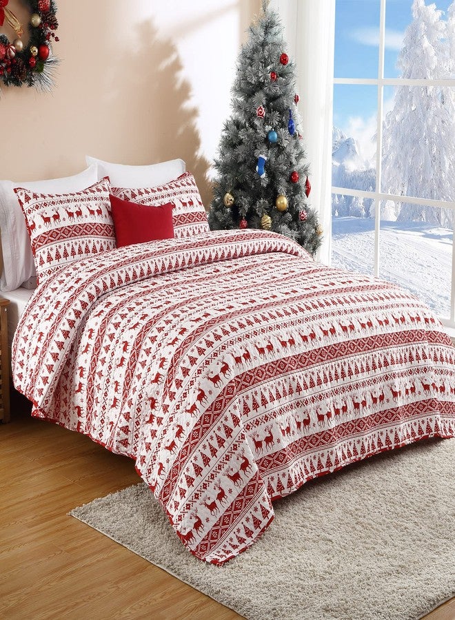 CAROMIO Christmas Quilt Set King Size - Boho Reversible Bedspread Coverlet Set with Christmas Tree Reindeer Snowflakes Printed Pattern, Soft Lightweight Bohemian Quilt Bedding Cover Set King - Image 3