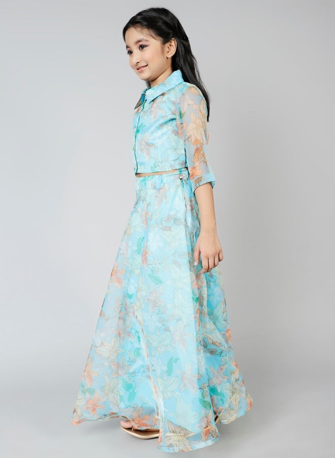 AKS Blue Printed Lehenga Choli for Girls - Image 5