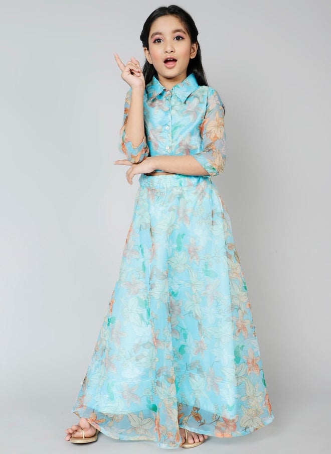 AKS Blue Printed Lehenga Choli for Girls - Image 1